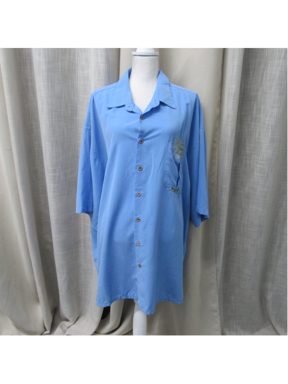 Bamboo Cay Men's 4XL Blue Palm Tree Embroidered Short Sleeve Resort Camp Shirt